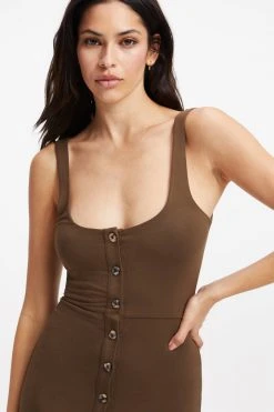 GOOD AMERICAN GOOD TOUCH BUTTON FRONT MIDI | FOG001 Dresses