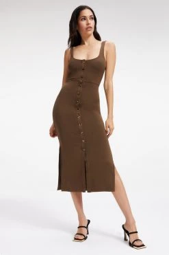 GOOD AMERICAN GOOD TOUCH BUTTON FRONT MIDI | FOG001 Dresses