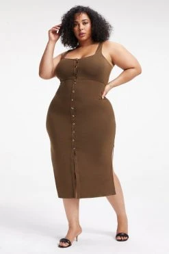 GOOD AMERICAN GOOD TOUCH BUTTON FRONT MIDI | FOG001 Dresses