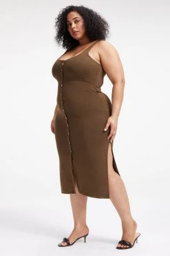 GOOD AMERICAN GOOD TOUCH BUTTON FRONT MIDI | FOG001 Dresses