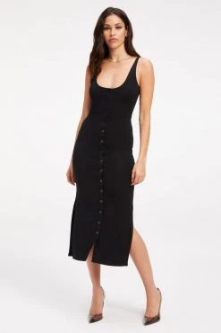 GOOD AMERICAN GOOD TOUCH BUTTON FRONT MIDI | BLACK001 Dresses