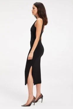 GOOD AMERICAN GOOD TOUCH BUTTON FRONT MIDI | BLACK001 Dresses