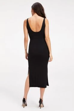 GOOD AMERICAN GOOD TOUCH BUTTON FRONT MIDI | BLACK001 Dresses