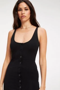 GOOD AMERICAN GOOD TOUCH BUTTON FRONT MIDI | BLACK001 Dresses