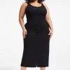 GOOD AMERICAN GOOD TOUCH BUTTON FRONT MIDI | BLACK001 Dresses
