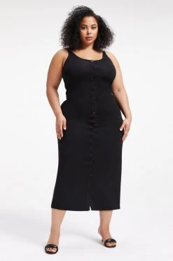 GOOD AMERICAN GOOD TOUCH BUTTON FRONT MIDI | BLACK001 Dresses