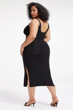 GOOD AMERICAN GOOD TOUCH BUTTON FRONT MIDI | BLACK001 Dresses