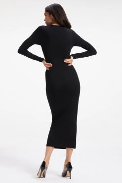 GOOD AMERICAN GOOD TOUCH LONG SLEEVE MAXI | BLACK001 Dresses