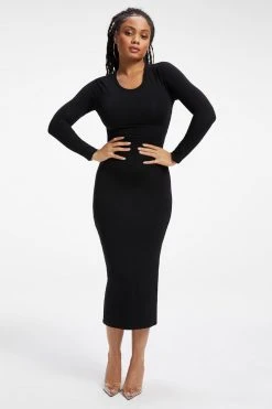 GOOD AMERICAN GOOD TOUCH LONG SLEEVE MAXI | BLACK001 Dresses