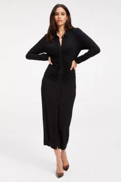 GOOD AMERICAN GOOD TOUCH BUTTON DOWN MIDI | BLACK001