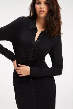 GOOD AMERICAN GOOD TOUCH BUTTON DOWN MIDI | BLACK001