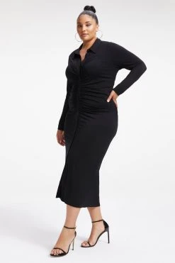 GOOD AMERICAN GOOD TOUCH BUTTON DOWN MIDI | BLACK001