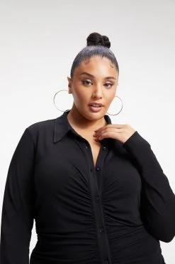 GOOD AMERICAN GOOD TOUCH BUTTON DOWN MIDI | BLACK001