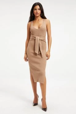 GA-SALE Dresses BELTED BODY DRESS | TAUPE001