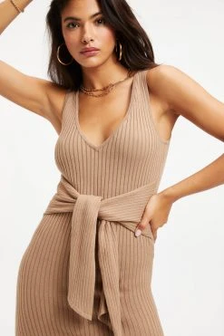 GA-SALE Dresses BELTED BODY DRESS | TAUPE001