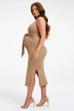 GOOD AMERICAN MATERNITY BELTED BODY DRESS | TAUPE001