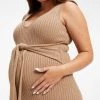 GOOD AMERICAN MATERNITY BELTED BODY DRESS | TAUPE001