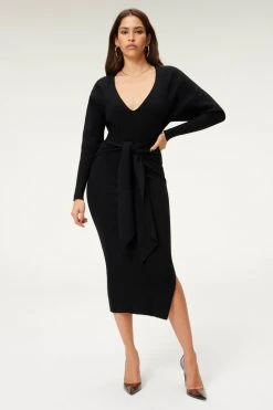 GA-SALE Dresses LS BELTED BODY DRESS | BLACK001