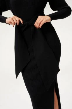 GA-SALE Dresses LS BELTED BODY DRESS | BLACK001