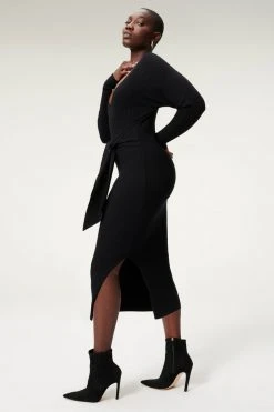 GA-SALE Dresses LS BELTED BODY DRESS | BLACK001