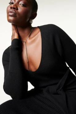 GA-SALE Dresses LS BELTED BODY DRESS | BLACK001