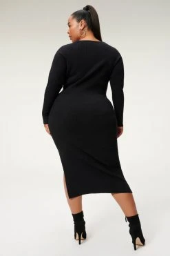 GA-SALE Dresses LS BELTED BODY DRESS | BLACK001