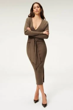 GA-SALE LS BELTED BODY DRESS | SEPIA001