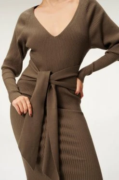 GA-SALE LS BELTED BODY DRESS | SEPIA001