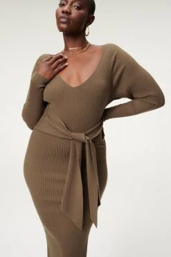 GA-SALE LS BELTED BODY DRESS | SEPIA001