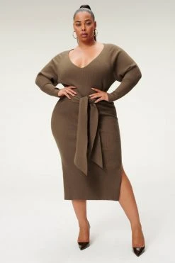 GA-SALE LS BELTED BODY DRESS | SEPIA001