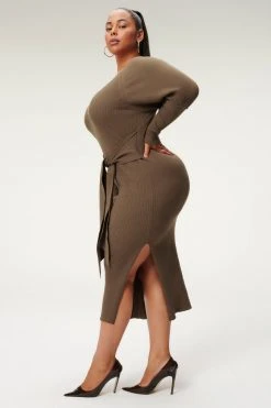 GA-SALE LS BELTED BODY DRESS | SEPIA001