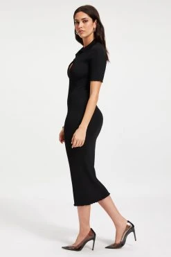 GA-SALE RIBBED POLO DRESS | BLACK001 Dresses
