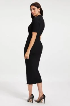 GA-SALE RIBBED POLO DRESS | BLACK001 Dresses