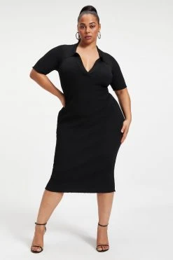GA-SALE RIBBED POLO DRESS | BLACK001 Dresses