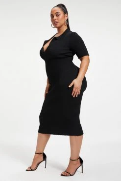 GA-SALE RIBBED POLO DRESS | BLACK001 Dresses