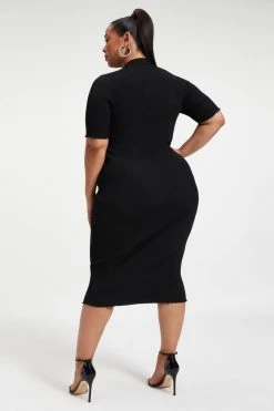 GA-SALE RIBBED POLO DRESS | BLACK001 Dresses