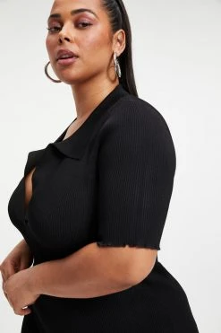 GA-SALE RIBBED POLO DRESS | BLACK001 Dresses