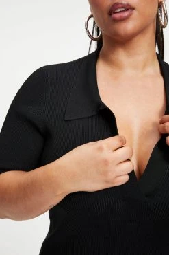 GA-SALE RIBBED POLO DRESS | BLACK001 Dresses