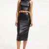 GOOD AMERICAN BETTER THAN LEATHER MIDI SKIRT | BLACK001