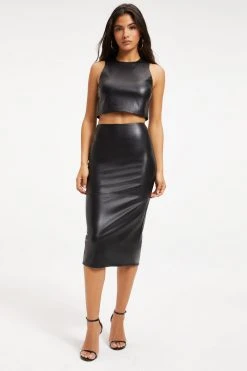 GOOD AMERICAN BETTER THAN LEATHER MIDI SKIRT | BLACK001