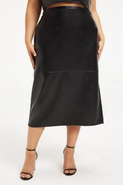 GOOD AMERICAN BETTER THAN LEATHER MIDI SKIRT | BLACK001