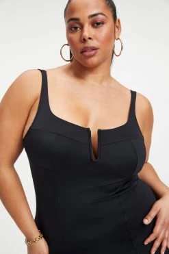 GOOD AMERICAN SCUBA U CORSET MIDI DRESS | BLACK001