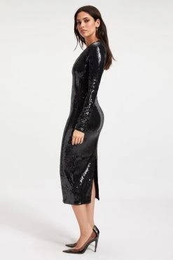 GA-SALE Dresses SEQUIN DEEP V MIDI DRESS | BLACK001
