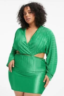 GOOD AMERICAN ALWAYS FITS PLISSÉ SCULPTED DRESS | SUMMER GREEN002 Dresses