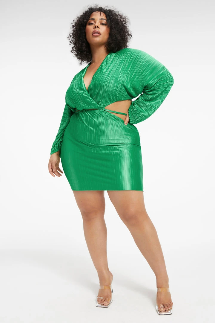 Best Sale 💯 GOOD AMERICAN ALWAYS FITS PLISSÉ SCULPTED DRESS | SUMMER GREEN002 DRESSes 🌟 5 GOOD AMERICAN ALWAYS FITS PLISSÉ SCULPTED DRESS | SUMMER GREEN002 Dresses