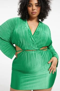 Best Sale 💯 GOOD AMERICAN ALWAYS FITS PLISSÉ SCULPTED DRESS | SUMMER GREEN002 DRESSes 🌟 16 GOOD AMERICAN ALWAYS FITS PLISSÉ SCULPTED DRESS | SUMMER GREEN002 Dresses