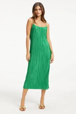 GOOD AMERICAN ALWAYS FITS PLISSÉ SLIP DRESS | SUMMER GREEN002 Dresses