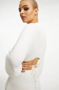 GOOD AMERICAN ALWAYS FITS PLISSÉ SCULPTED DRESS | IVORY001