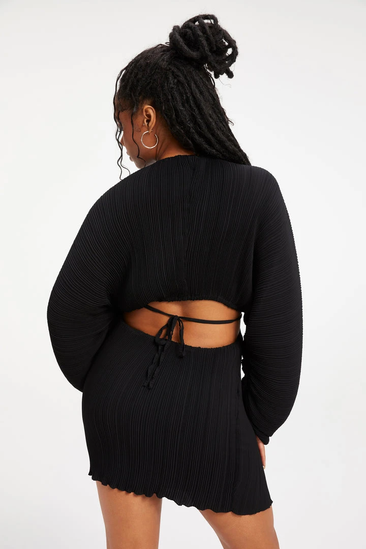 Outlet 🤩 GOOD AMERICAN ALWAYS FITS PLISSÉ SCULPTED 😍 DRESS | BLACK001 ❤️ 6 GOOD AMERICAN ALWAYS FITS PLISSÉ SCULPTED DRESS | BLACK001