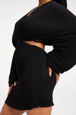 Outlet 🤩 GOOD AMERICAN ALWAYS FITS PLISSÉ SCULPTED 😍 DRESS | BLACK001 ❤️ 21 GOOD AMERICAN ALWAYS FITS PLISSÉ SCULPTED DRESS | BLACK001